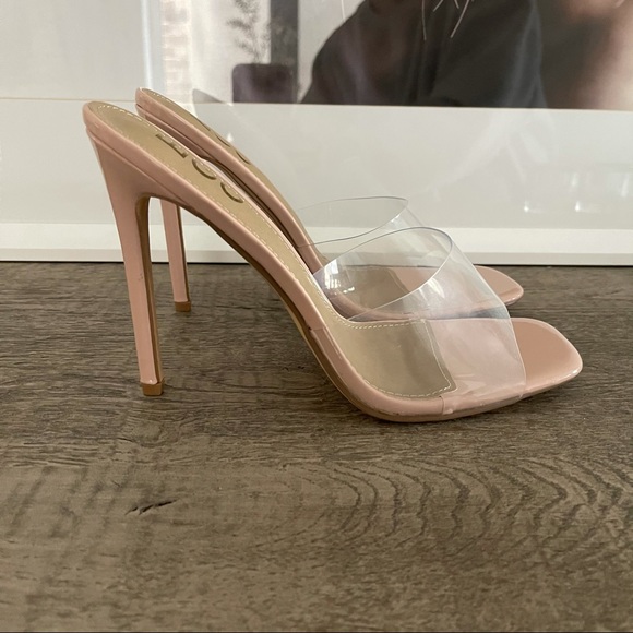 EGO - CYAN SQUARE PEEP TOE CLEAR PERSPEX HEEL MULE IN NUDE PATENT - Picture 5 of 9